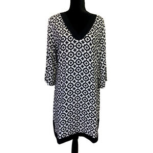 Tina Stephens Italian Designer Dress Sz Medium Rayon Geometric Cottage Core Boho